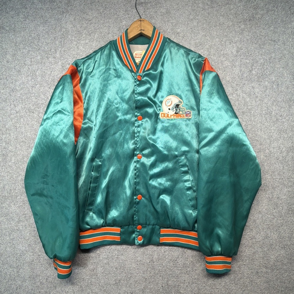 Vintage Swingster NFL Miami Dolphins Satin Bomber Jacket Size Medium Football